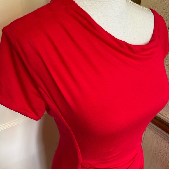 Bebe Elegant Red Off-Shoulder Dress - Picture 11 of 16